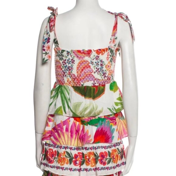 Farm Rio A-Line Dress White Floral Pleated/Ruffle Sleeveless Square Neck S $245 - Picture 8 of 10